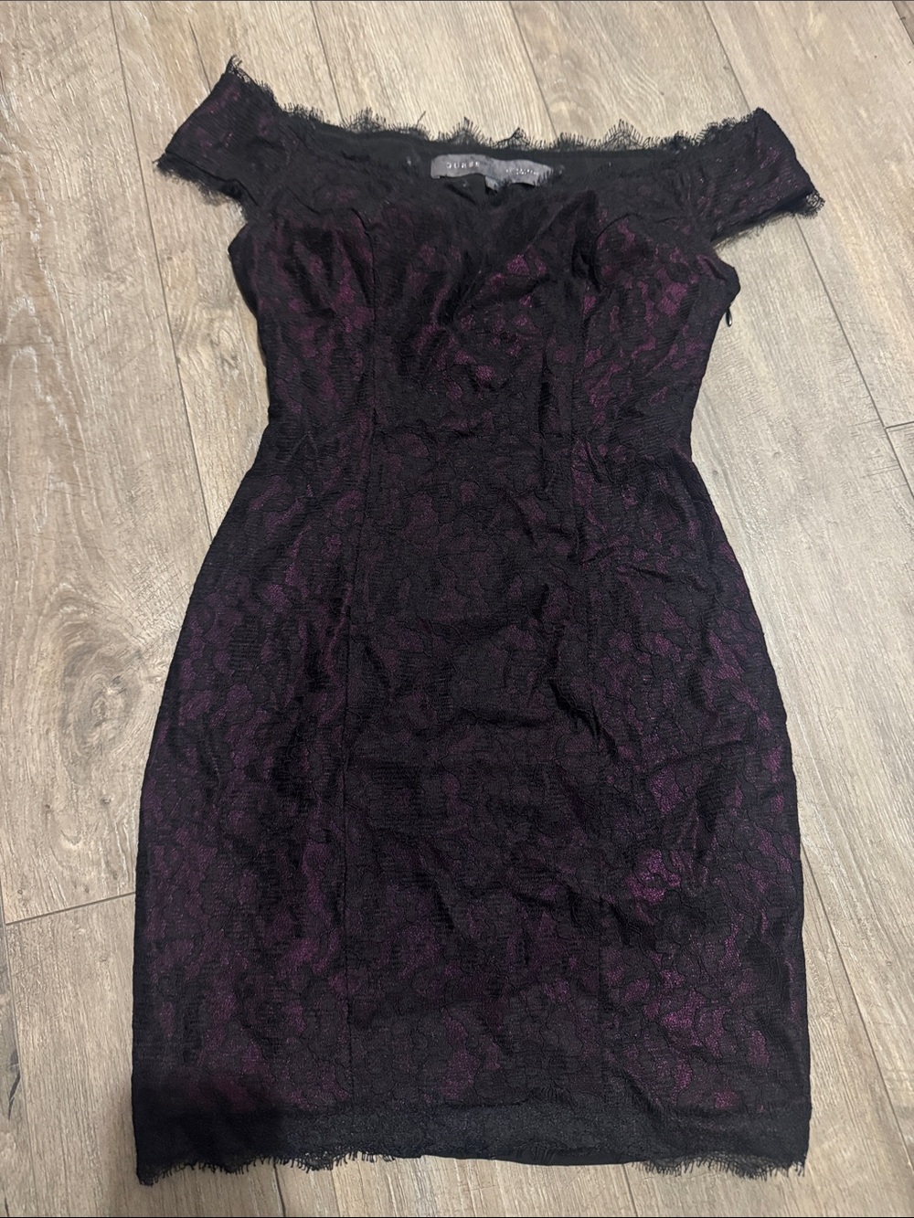 Elegant Off-Shoulder Lace Dress in Black and Deep Purple